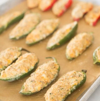 Jalapeños on baking dish.