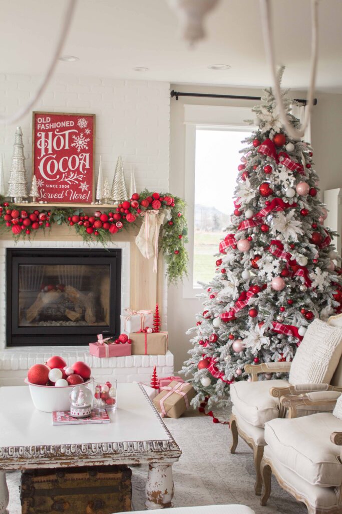 Red and White Christmas Tree - Handmade Farmhouse