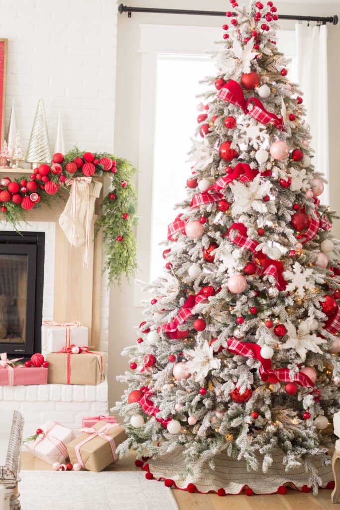 Red and White Christmas Tree - Handmade Farmhouse
