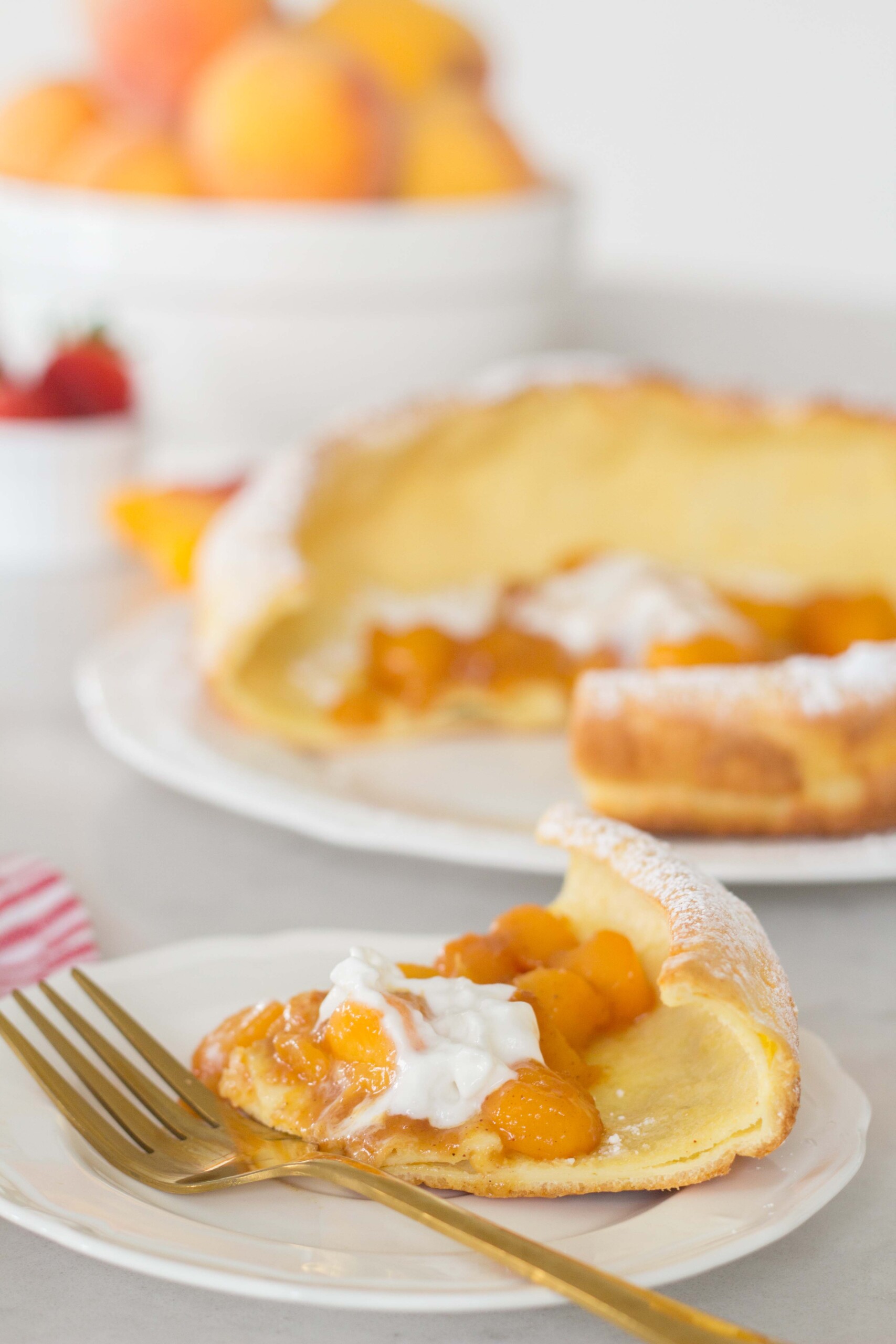 Dutch Baby Pancakes with Peach Compote