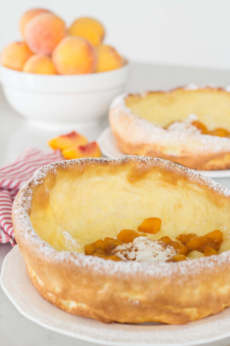 Dutch Baby Pancakes with Peach Compote