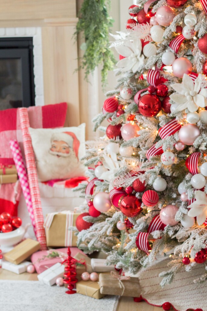 Red and White Christmas Tree - Handmade Farmhouse