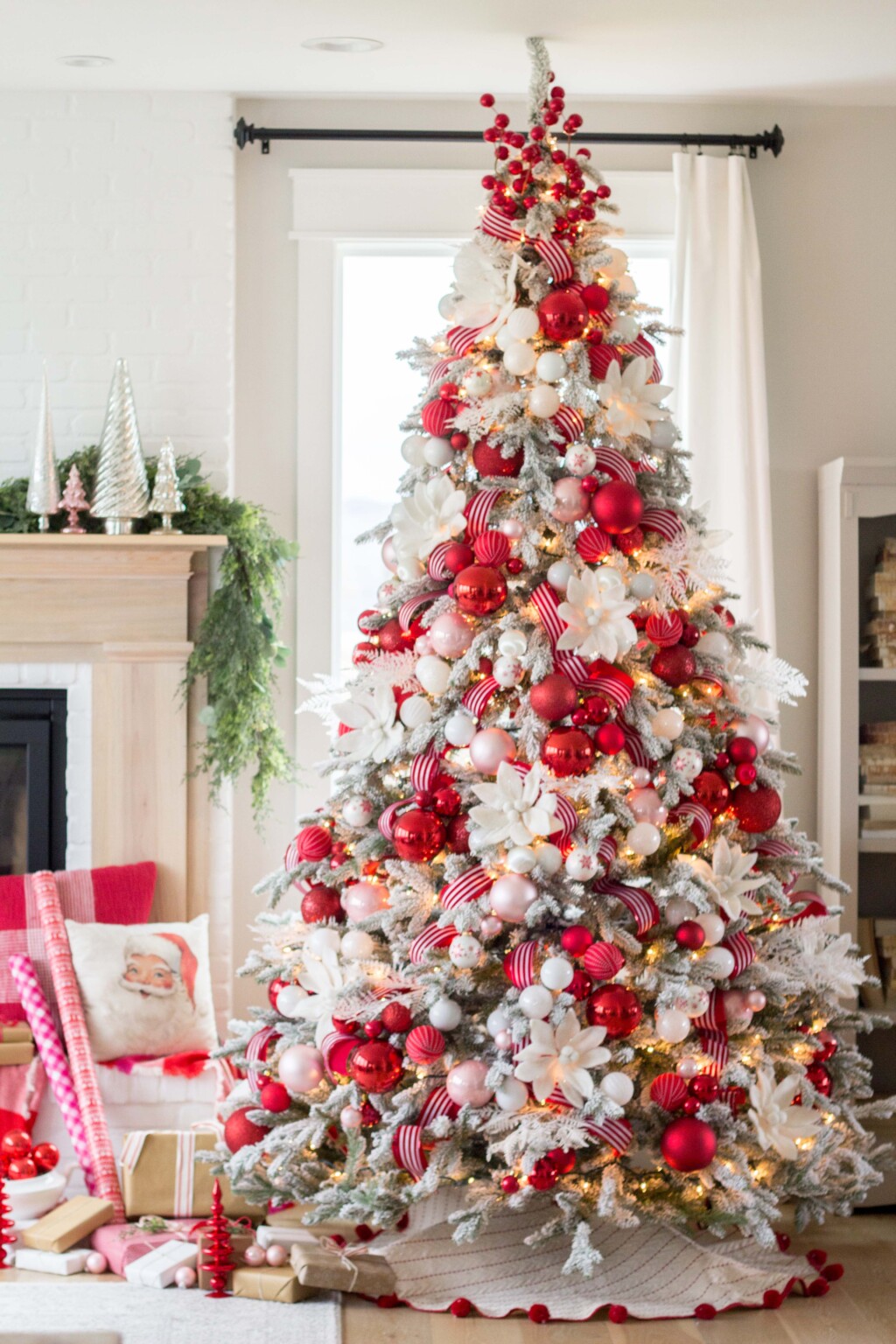 Red and White Christmas Tree - Handmade Farmhouse