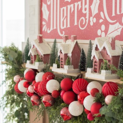 Red and White Christmas Mantel