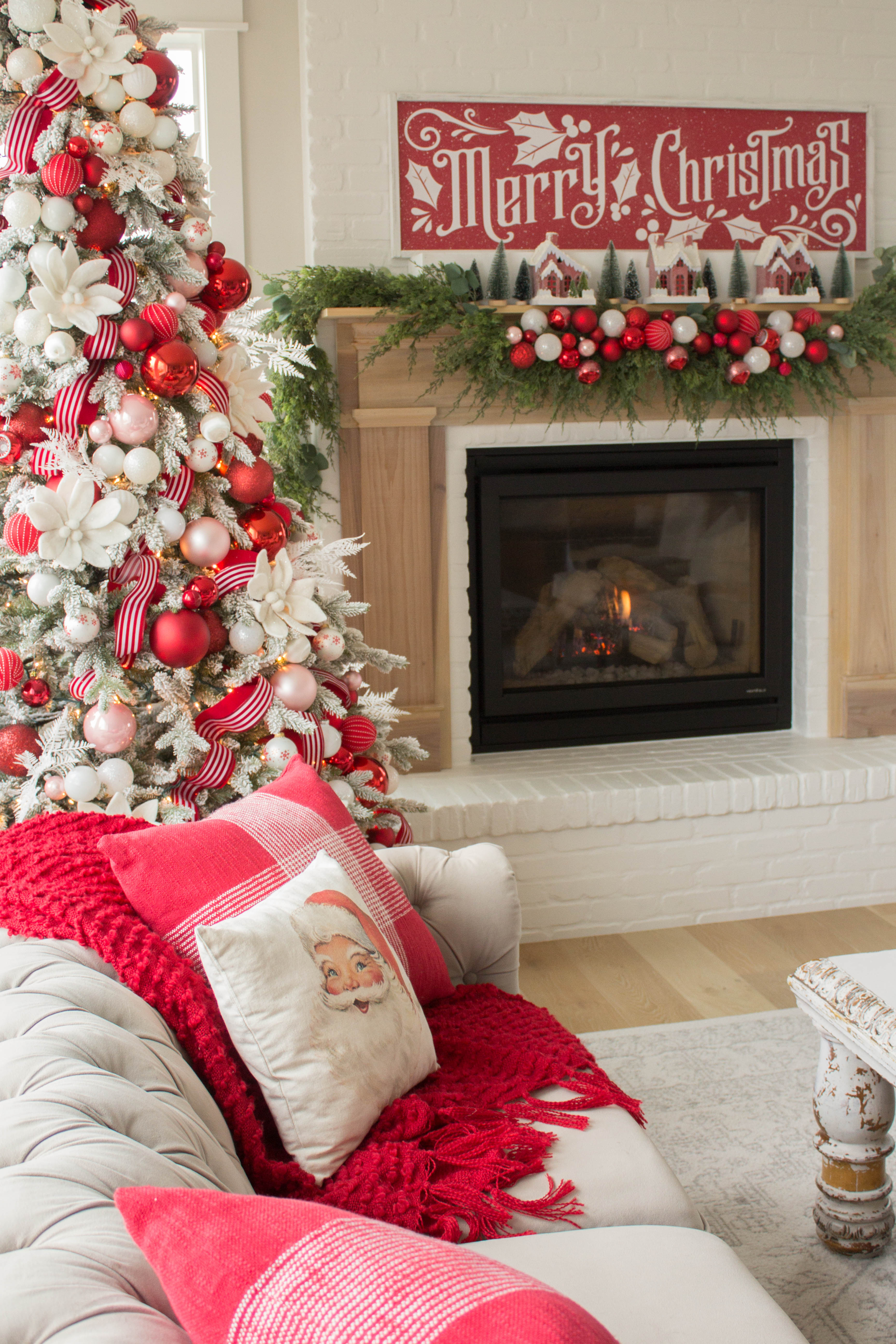Red and White Christmas Mantel