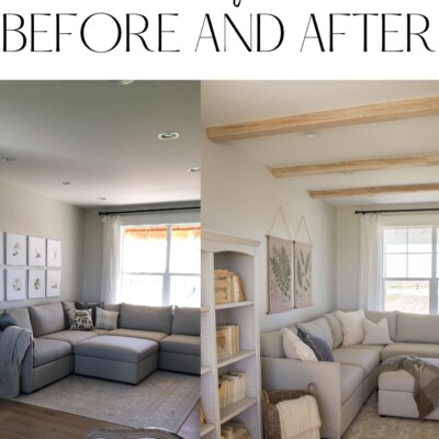 Adding Rustic Faux Beams in the Living Room