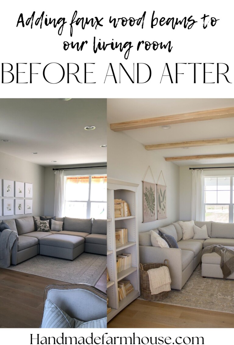 Adding Rustic Faux Beams in the Living Room