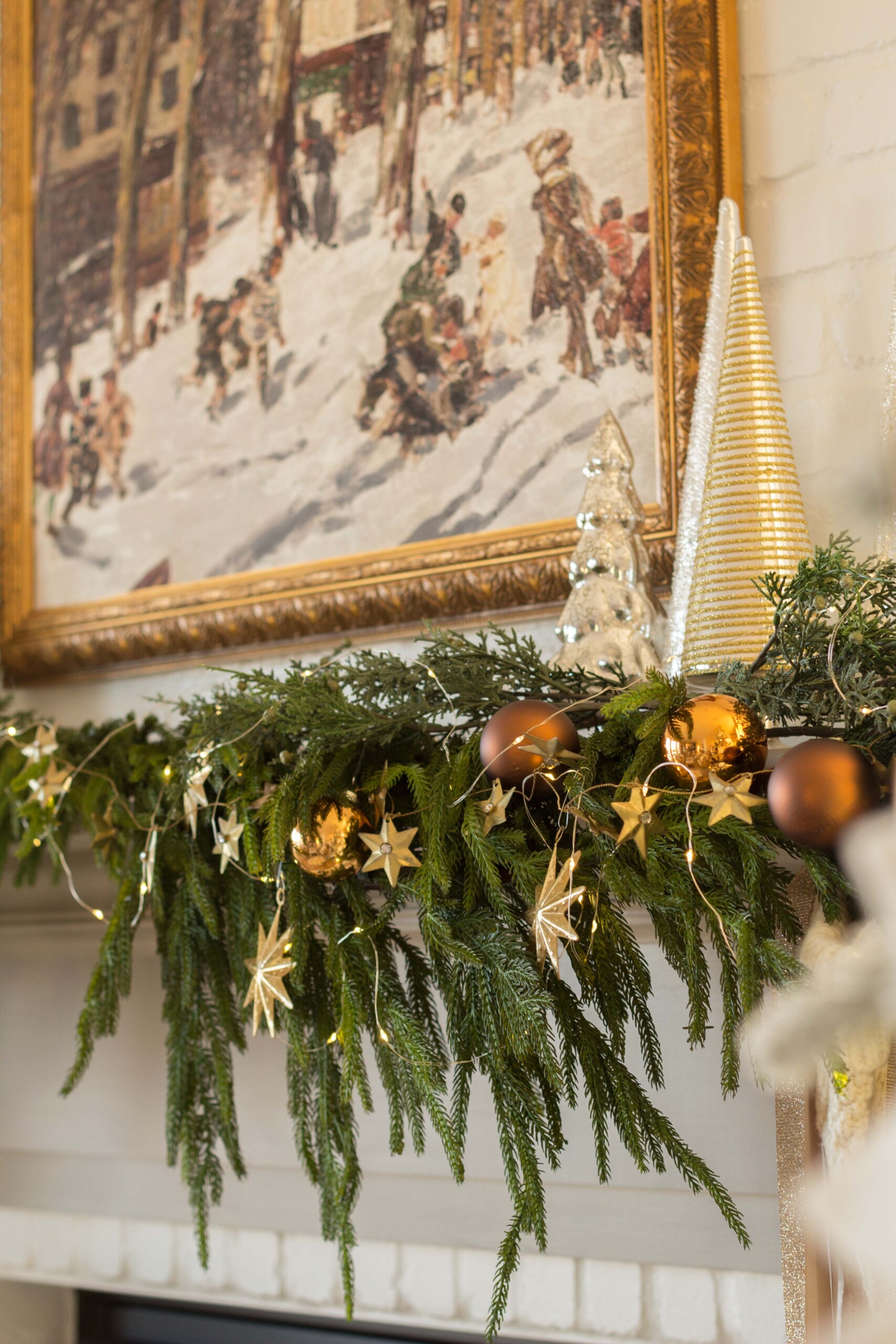 Bronze and Gold Christmas Mantel