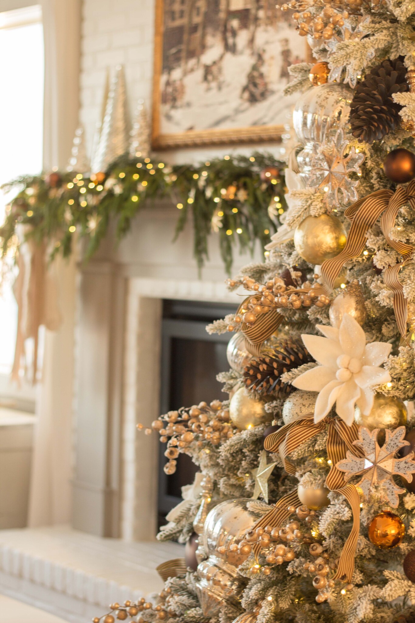 Bronze and Gold Christmas Mantel Handmade Farmhouse