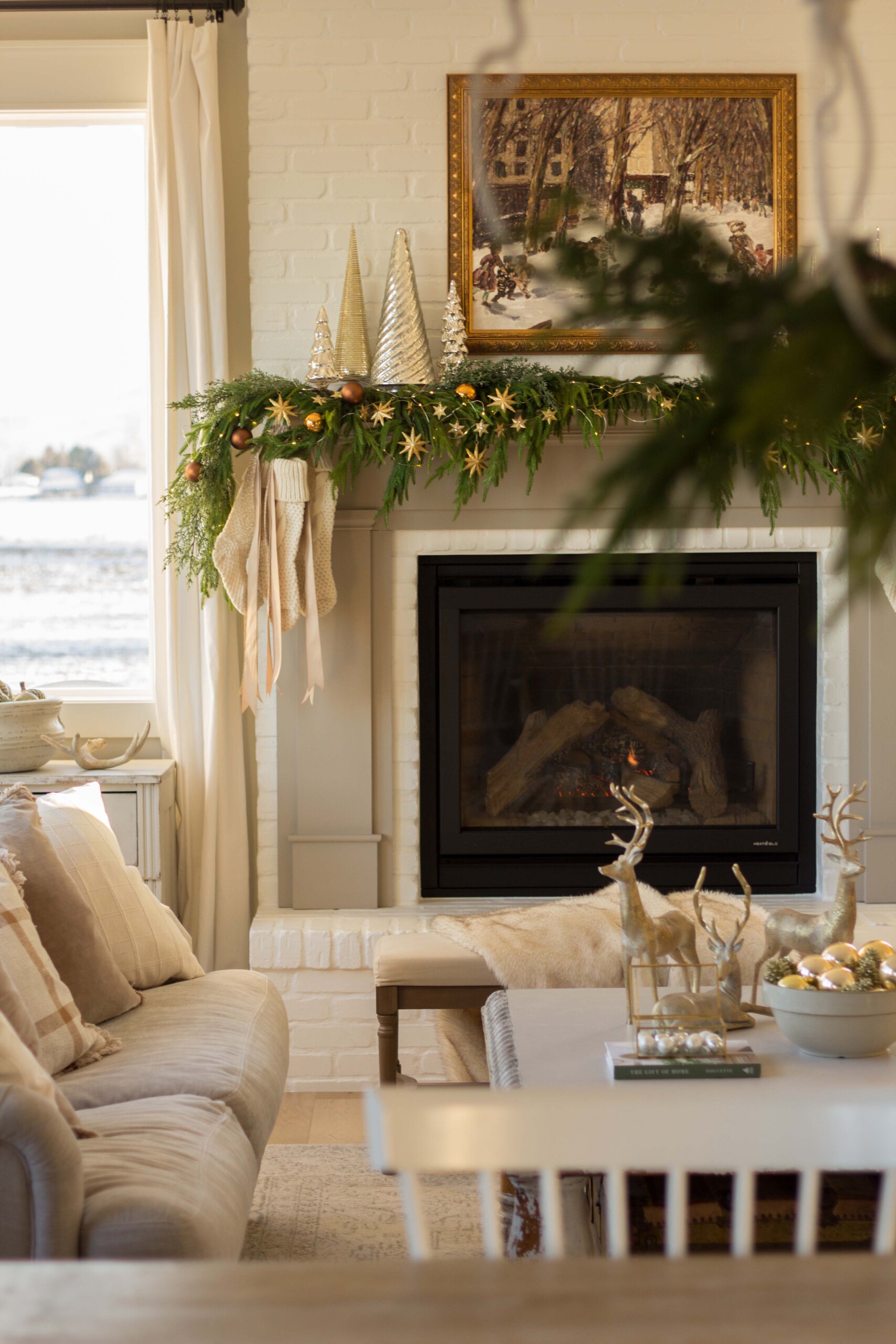 Bronze and Gold Christmas Mantel