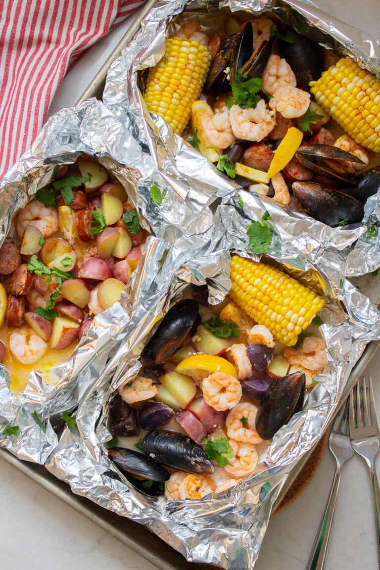 Easy Cajun Shrimp Boil Foil Packet Dinners.