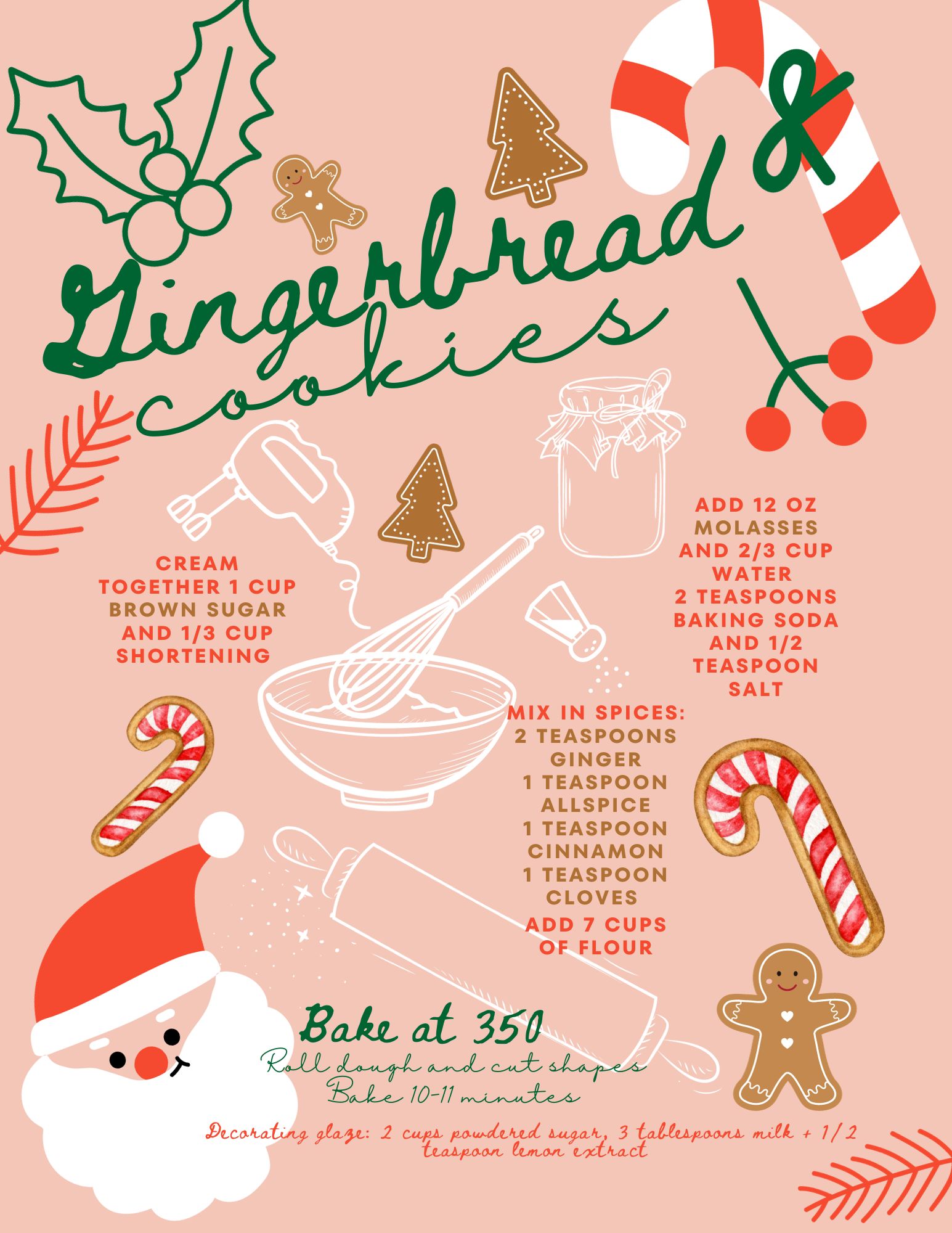 Illustrated Gingerbread Recipe Printable