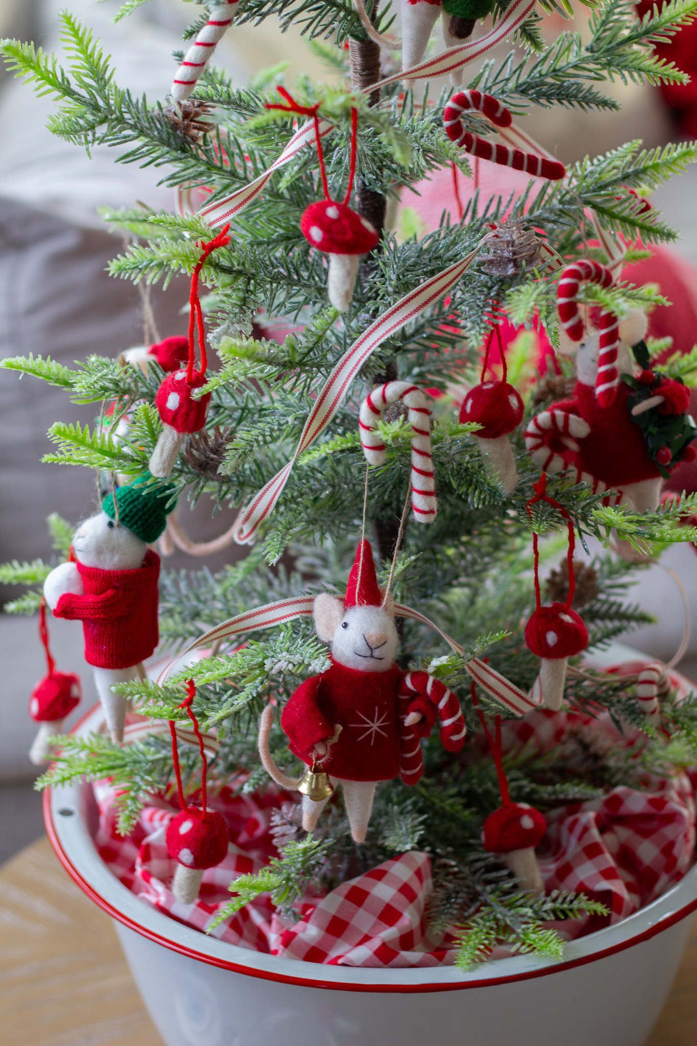 Red and White Christmas Tree - Handmade Farmhouse